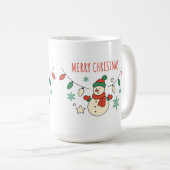 メリークリスマス、かわいい雪だるま、クリスマスライト コーヒーマグカップ (正面右)