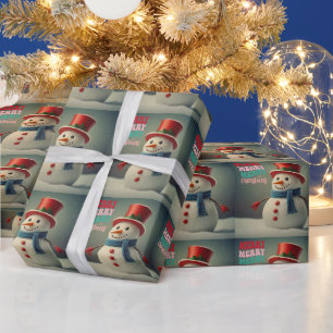 メリークリスマス かわいい雪だるま  ラッピングペーパー