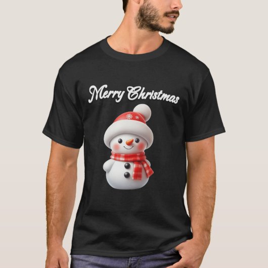 メリークリスマス かわいい雪だるま Tシャツ (正面)