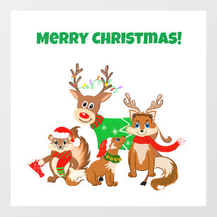 メリークリスマス!かわいい鹿とキツネ&チムンク ウィンドウサイン