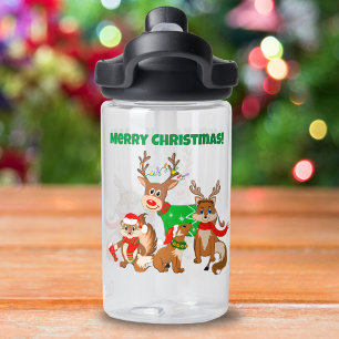 メリークリスマス!かわいい鹿とキツネ&チムンク ウォーターボトル