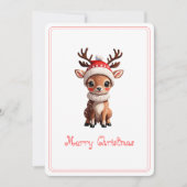 メリークリスマス、かわいい鹿、白いカバー シーズンカード (正面)