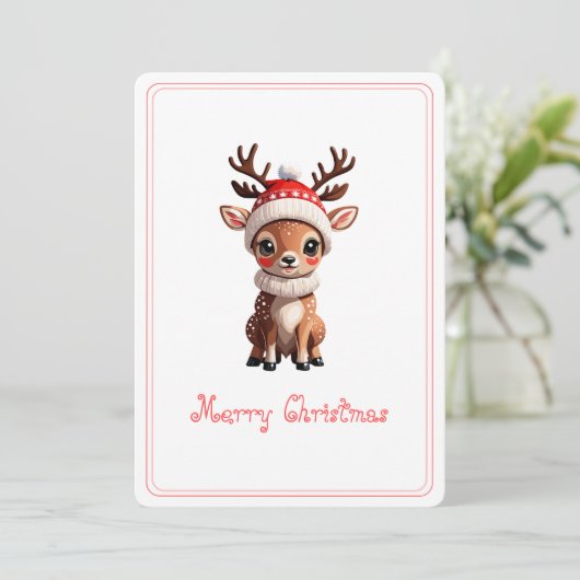 メリークリスマス、かわいい鹿、白いカバー シーズンカード (スタンド正面)