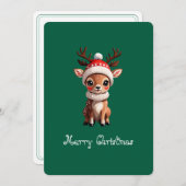 メリークリスマス、かわいい鹿、緑の色 シーズンカード (正面/裏面)