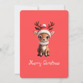 メリークリスマス、かわいい鹿、赤の着色 シーズンカード (正面)