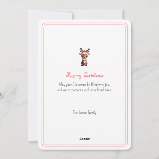 メリークリスマス、かわいい鹿、赤の着色 シーズンカード (裏面)