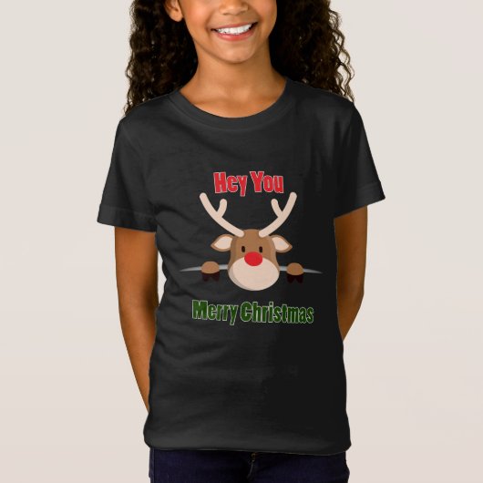 メリークリスマス かわいい鹿 Tシャツ (正面)