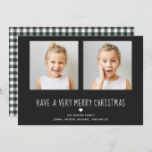 メリークリスマス | かわいい黒(ハート2枚) シーズンカード (正面/裏面)