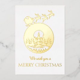 メリークリスマス かわいい オリジナル サンタのそりとツリー 箔招待状