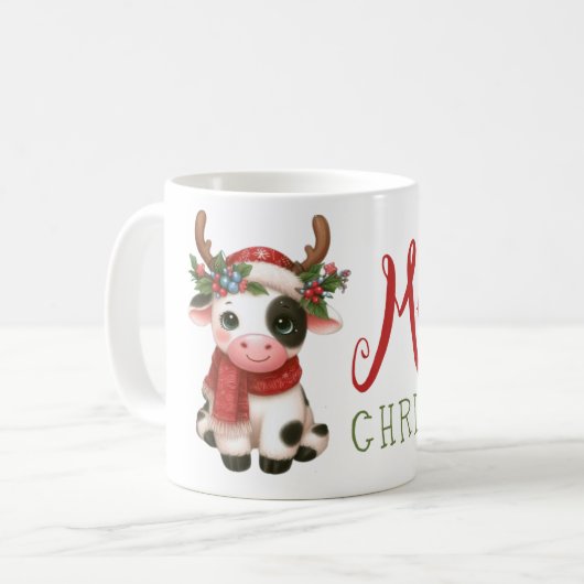 メリークリスマス かわいい 牛 コーヒーマグカップ (正面左)