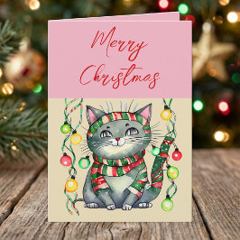 メリークリスマス かわいい 笑顔 猫 バブルス ピンク シーズンカード
