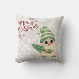 メリークリスマス、きらめくぼけ、かわいいノームもみの木 クッション