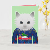 メリークリスマス ねこ グリーティングカード (黄色い花)