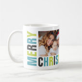 「メリークリスマス」のはっきりした手紙と写真の休日 コーヒーマグカップ (左)