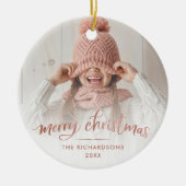 メリークリスマス|のばら色の金ゴールドのタイポグラフィ2の写真 セラミックオーナメント (正面)