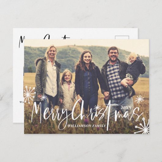メリークリスマス|のスタイリッシュな原稿及びキラキラ輝く物の写真 シーズンポストカード (正面/裏面)