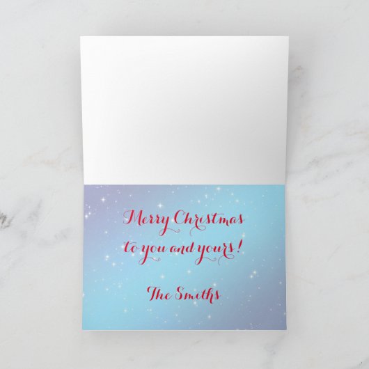 "メリークリスマス"のバイクもしくは自転車に乗る人サンタ シーズンカード (内部)