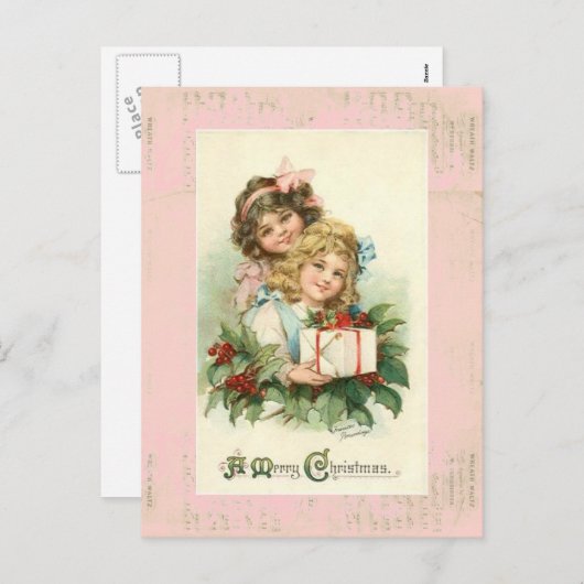 「メリークリスマス」のヴィンテージはがき シーズンポストカード (正面/裏面)