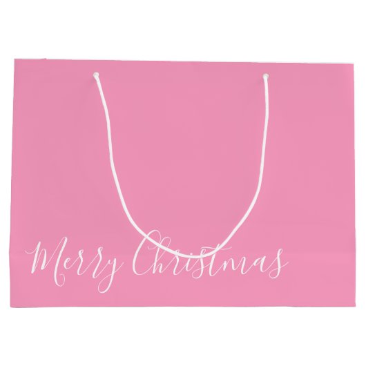メリークリスマス、またはDIYメッセージ、ホワイト&ピンク ラージペーパーバッグ (裏面)