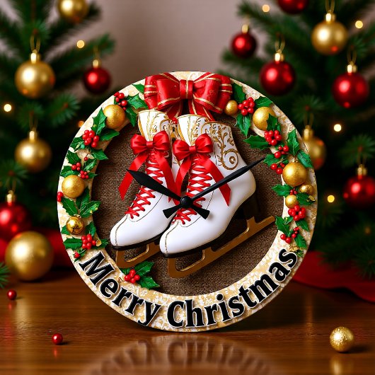 メリークリスマス アイススケート ラージ壁時計