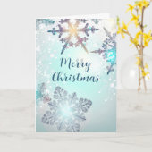 メリークリスマス アイスブルーの雪の結晶 カード (黄色い花)
