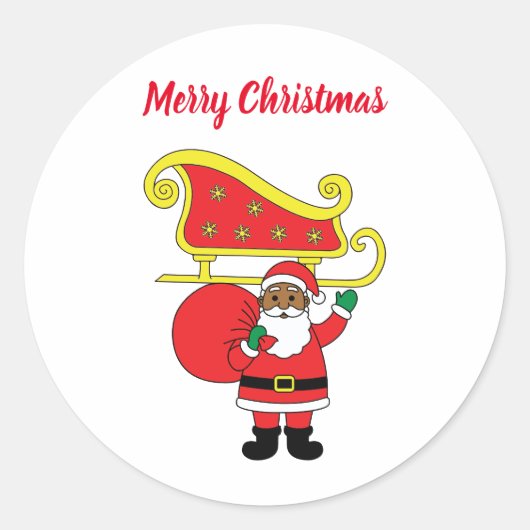 メリークリスマス、アフリカ系アメリカ人のサンタクロース ラウンドシール (正面)