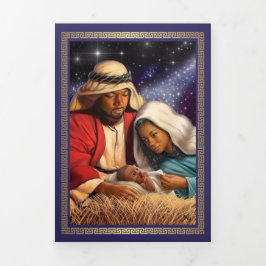 メリークリスマス.アフリカ系アメリカ人出生アート 三つ折りクリスマスカード