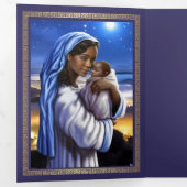 メリークリスマス.アフリカ系アメリカ人出生アート 三つ折りクリスマスカード (内部最初)