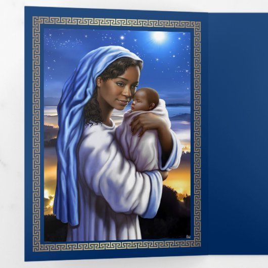 メリークリスマス.アフリカ系アメリカ人出生アート 三つ折りクリスマスカード (内部最初)