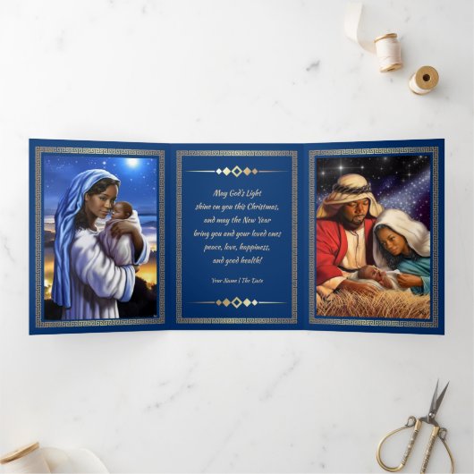 メリークリスマス.アフリカ系アメリカ人出生アート 三つ折りクリスマスカード (内部)