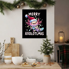 メリークリスマス アホロートル ライト クリスマスツリー ポスター