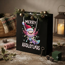 メリークリスマス アホロートル ライト クリスマスツリー ラージペーパーバッグ