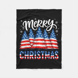 メリークリスマス アメリカ国旗 ツリー 冬 メンズ フリースブランケット