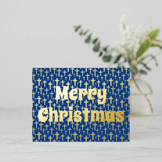 メリークリスマス・イエスエレガントは青王室の色だ 箔シーズンポストカード (立ち正面)