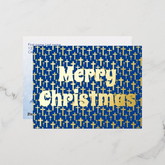 メリークリスマス・イエスエレガントは青王室の色だ 箔シーズンポストカード (正面/裏面)