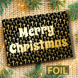 メリークリスマス・イエスエレガントは黒と金ゴールドを越える 箔シーズンカード