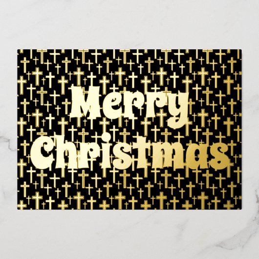 メリークリスマス・イエスエレガントは黒と金ゴールドを越える 箔シーズンカード (正面)