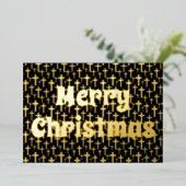 メリークリスマス・イエスエレガントは黒と金ゴールドを越える 箔シーズンカード (立ち正面)