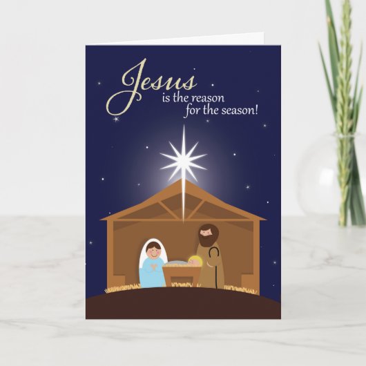 メリークリスマス　イラスト化されたキリストの降誕の場面 シーズンカード (正面)