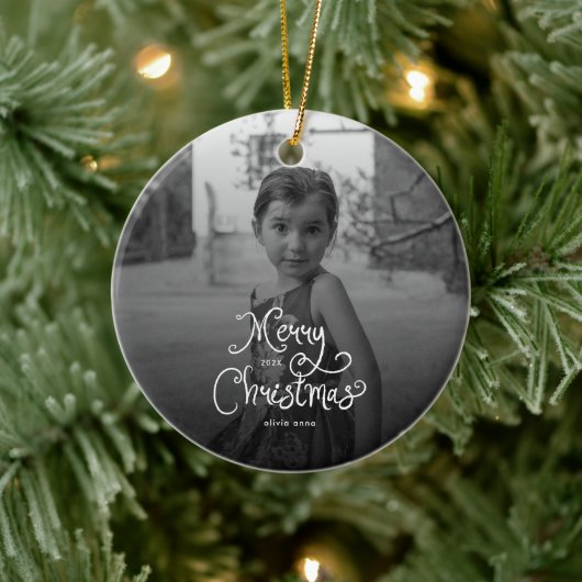 メリークリスマス　ウィムジカルスクリプト　カスタム　フォト　ドッグ セラミックオーナメント (ツリー)