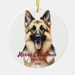 メリークリスマス ウォーターカラー ジャーマンシェパード ペット セラミックオーナメント