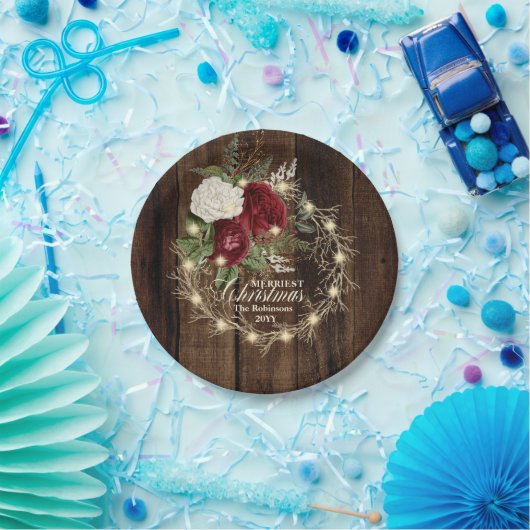 メリークリスマス – ウッド素朴シーライトリース ペーパープレート (パーティー)