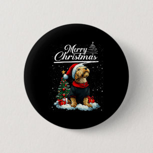 メリークリスマス エアデールテリア サンタ帽子 犬好き 缶バッジ
