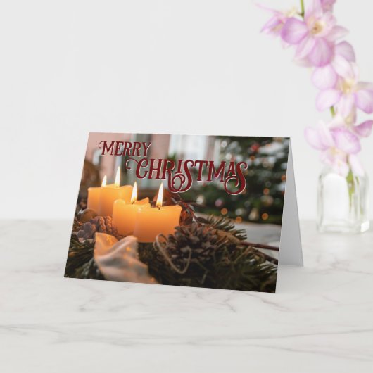 メリークリスマス　エレガントなクリスマスリースのキャンドル カード (蘭)