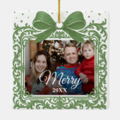 メリークリスマス エレガントなリボンのプレゼント写真コラージュ セラミックオーナメント (裏面)