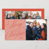 メリークリスマス エレガント スクリプト 赤 ピンク 写真 シーズンカード (正面/裏面)