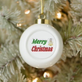 メリークリスマス エンジェル 赤 緑 タイポグラフィー セラミックボールオーナメント