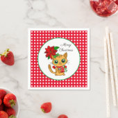 メリークリスマス |オレンジキャットとポインセチア スタンダードカクテルナプキン (インサイチュ)