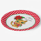 メリークリスマス |オレンジキャットとポインセチア ペーパープレート (アングル)