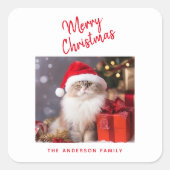 メリークリスマス オーダーメイド 猫 写真 ホリデー スクエアシール (正面)